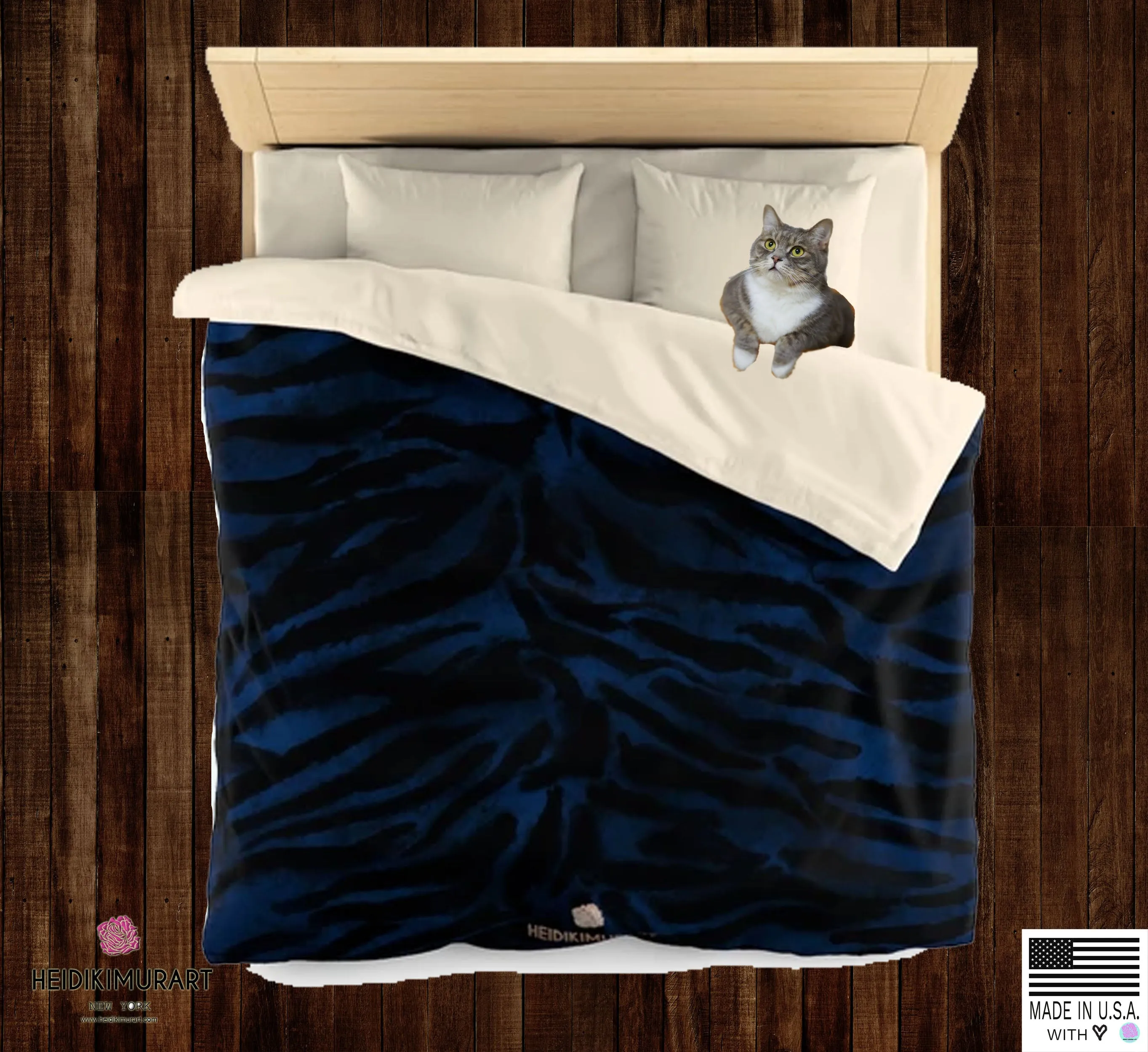 Blue Tiger Stripe Duvet Cover, Animal Print Queen/Twin Size Microfiber Cover-Made in USA