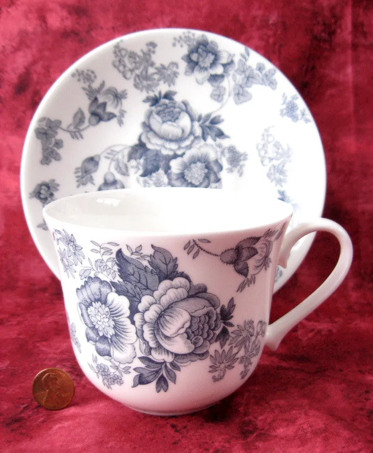 Blue Victorian Breakfast Size Roy Kirkham Cup And Saucer English Bone China New Large