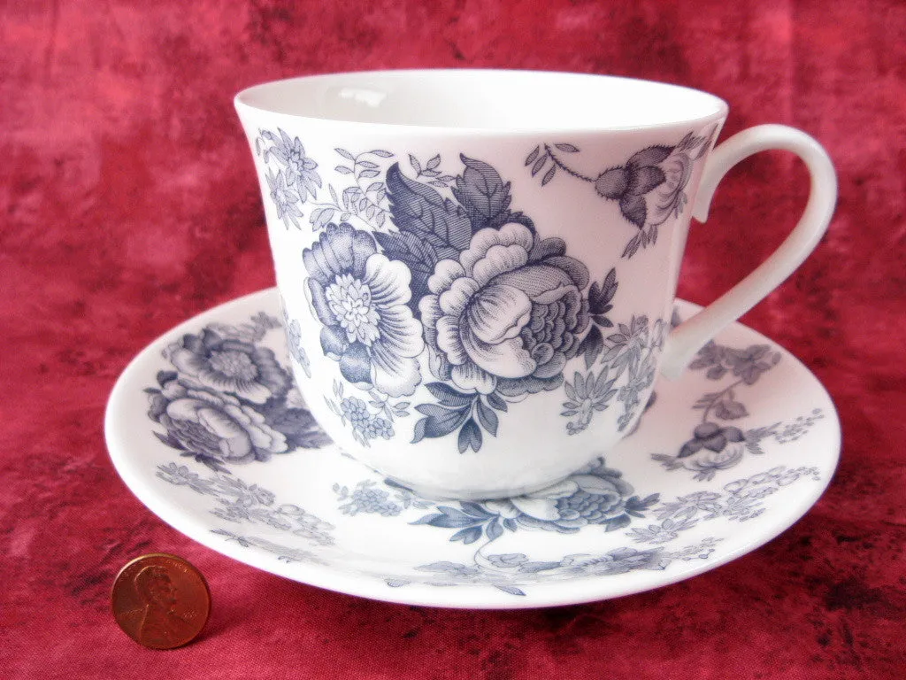 Blue Victorian Breakfast Size Roy Kirkham Cup And Saucer English Bone China New Large