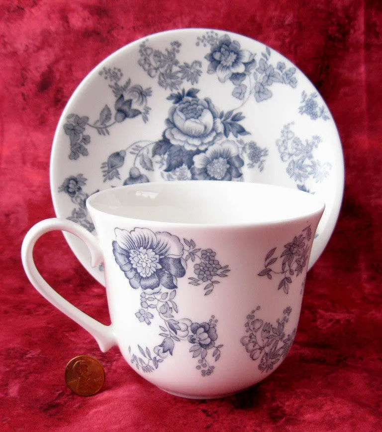 Blue Victorian Breakfast Size Roy Kirkham Cup And Saucer English Bone China New Large