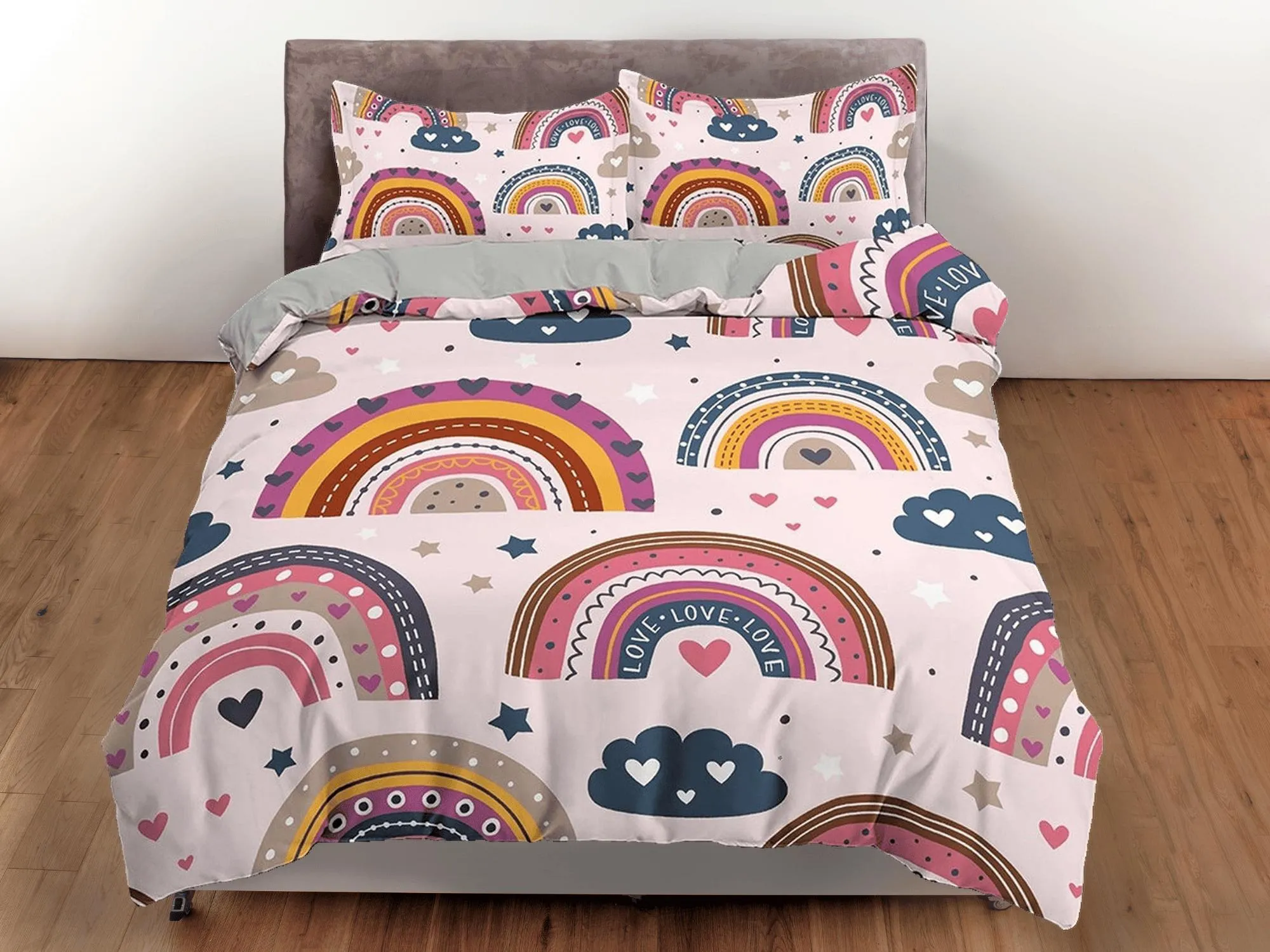 Boho Rainbow Bedding Nordic Design, Dorm Bedding Adult Duvet Cover, Toddler Bedding, Aesthetic Duvet Cover King Queen Full Twin Single