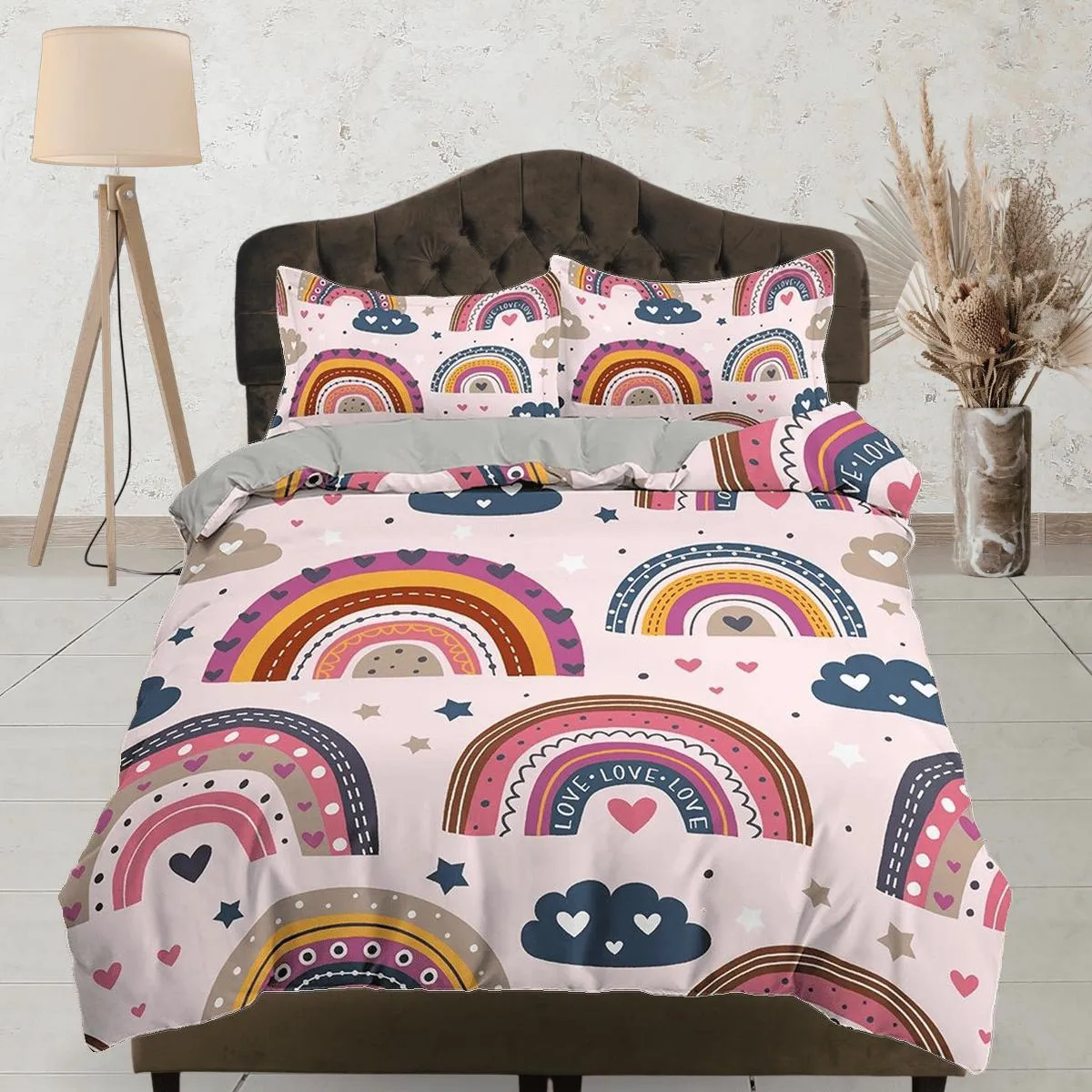 Boho Rainbow Bedding Nordic Design, Dorm Bedding Adult Duvet Cover, Toddler Bedding, Aesthetic Duvet Cover King Queen Full Twin Single