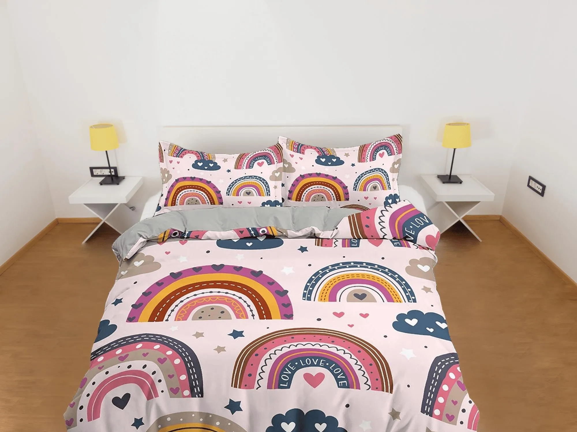 Boho Rainbow Bedding Nordic Design, Dorm Bedding Adult Duvet Cover, Toddler Bedding, Aesthetic Duvet Cover King Queen Full Twin Single