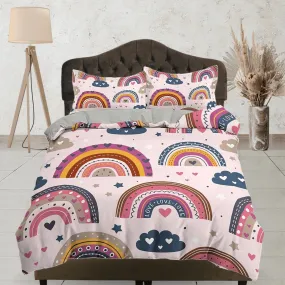 Boho Rainbow Bedding Nordic Design, Dorm Bedding Adult Duvet Cover, Toddler Bedding, Aesthetic Duvet Cover King Queen Full Twin Single