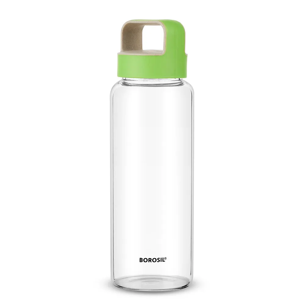 Borosil Crysto Glass Bottle w Green Lid