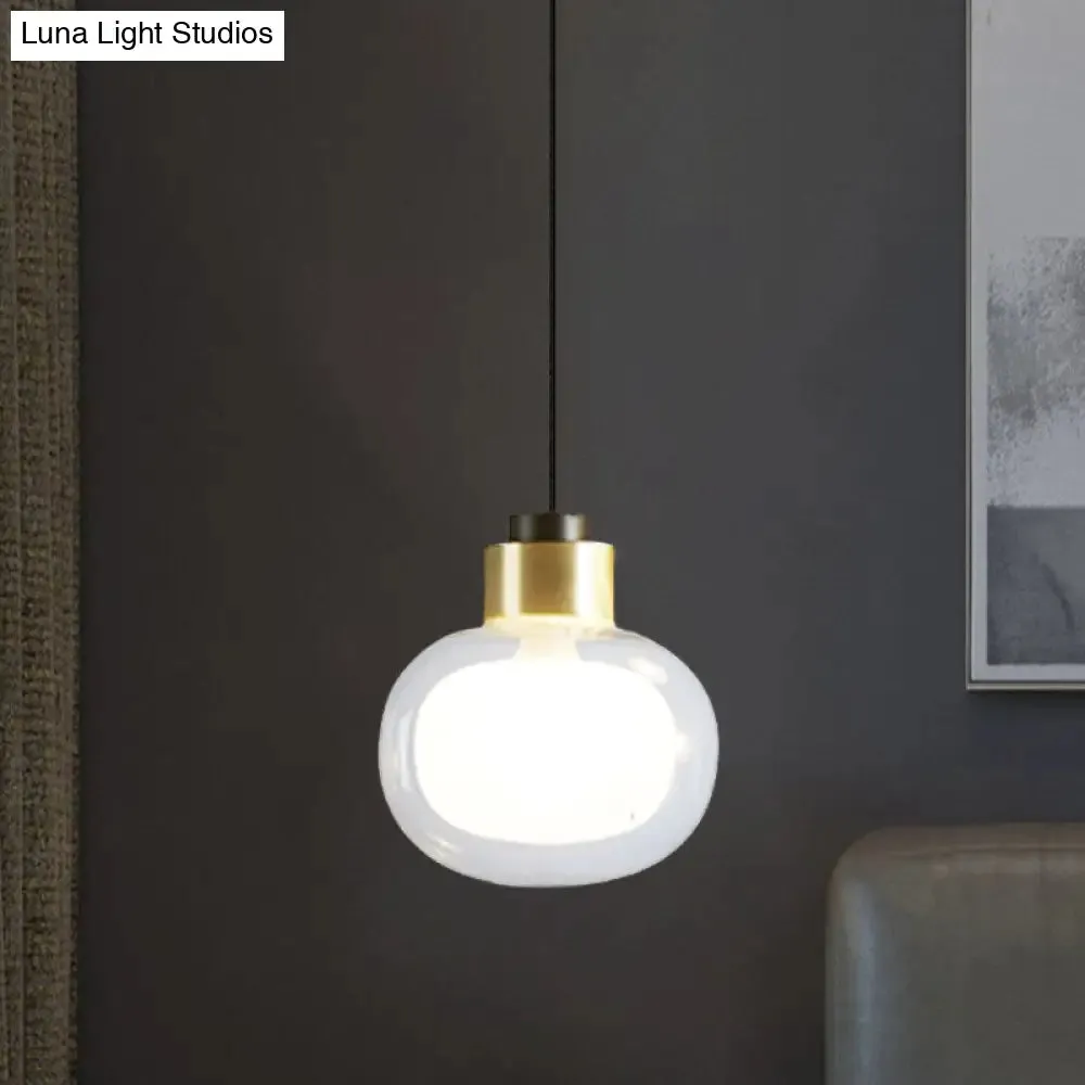 Brass LED Hanging Light with Clear Glass Shade - Modern Oblong Design