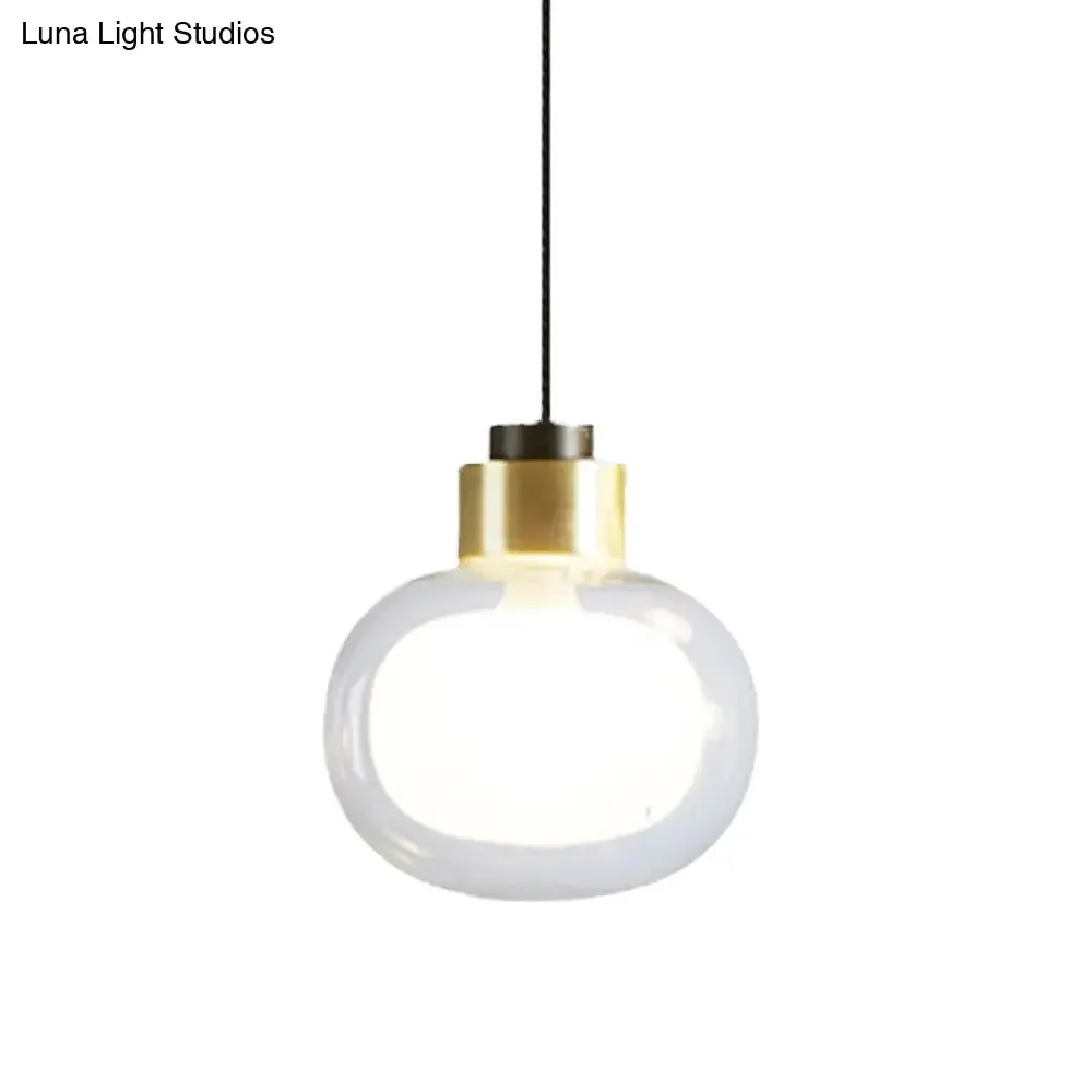 Brass LED Hanging Light with Clear Glass Shade - Modern Oblong Design