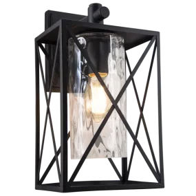 Bright Star Lighting L517 BLACK Down Facing Metal Lantern with Textured Clear Glass