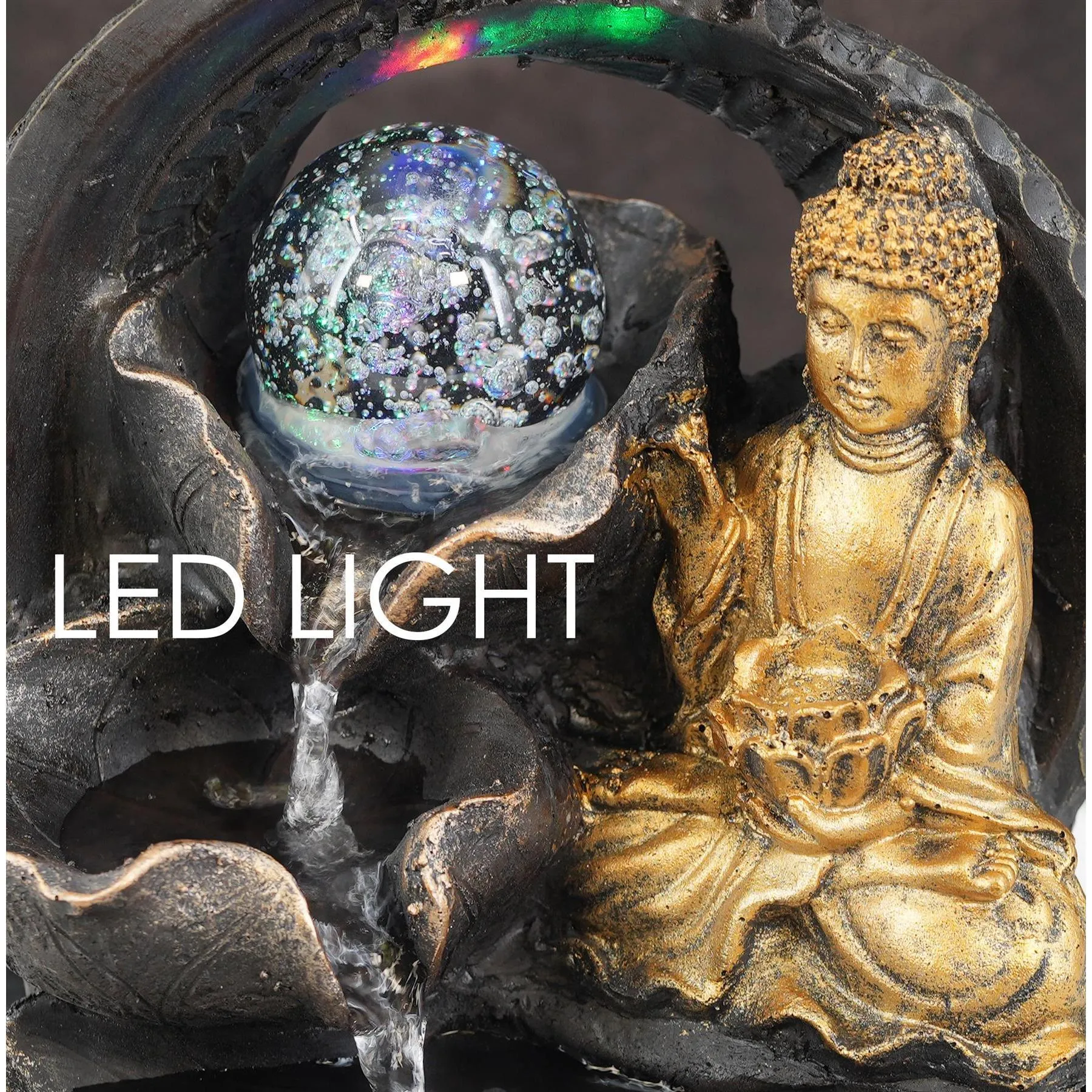 Buddha Crystal Ball Water Feature Indoor With LED