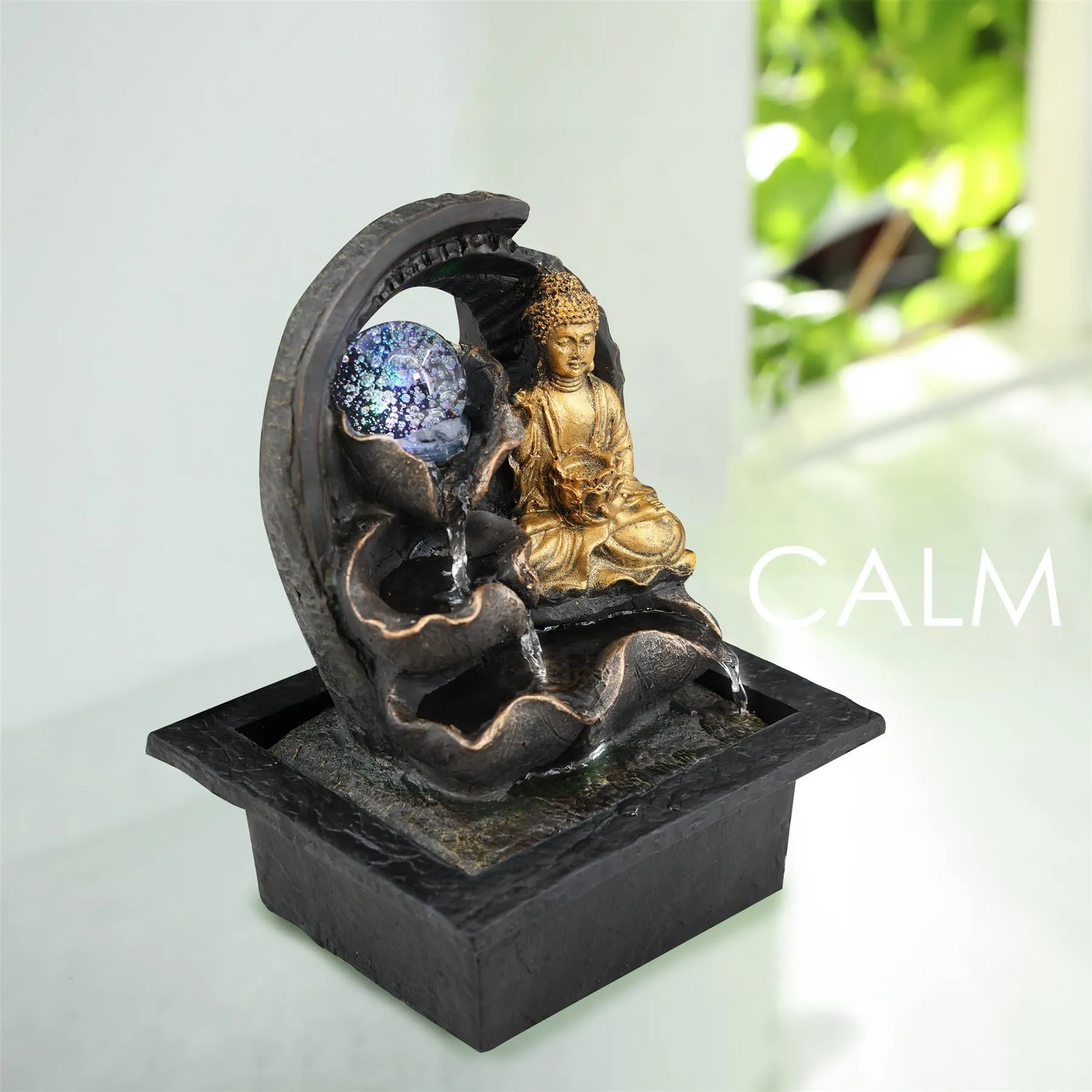 Buddha Crystal Ball Water Feature Indoor With LED