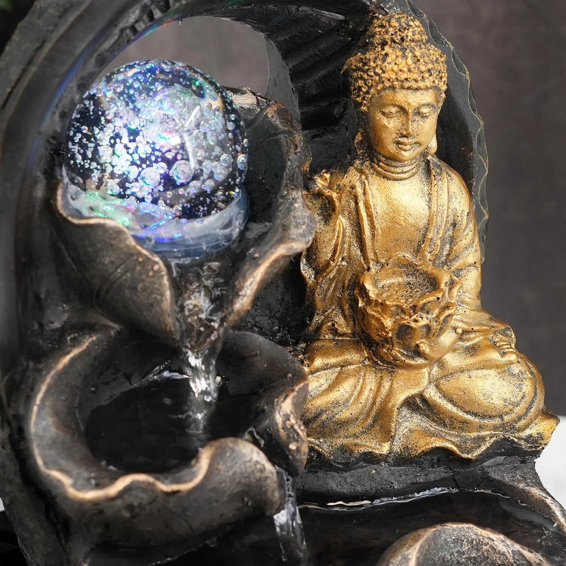 Buddha Crystal Ball Water Feature Indoor With LED