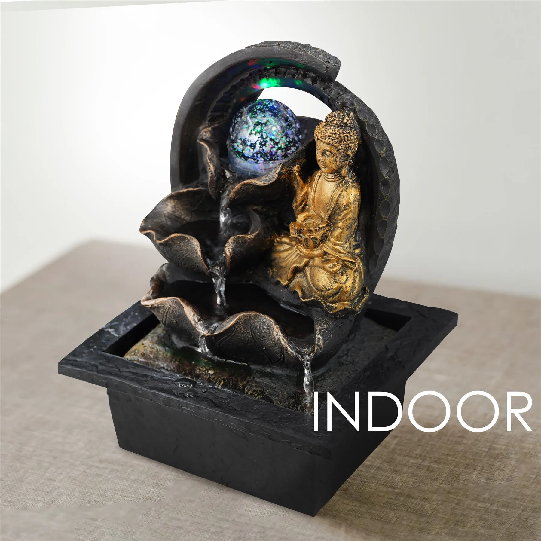 Buddha Crystal Ball Water Feature Indoor With LED