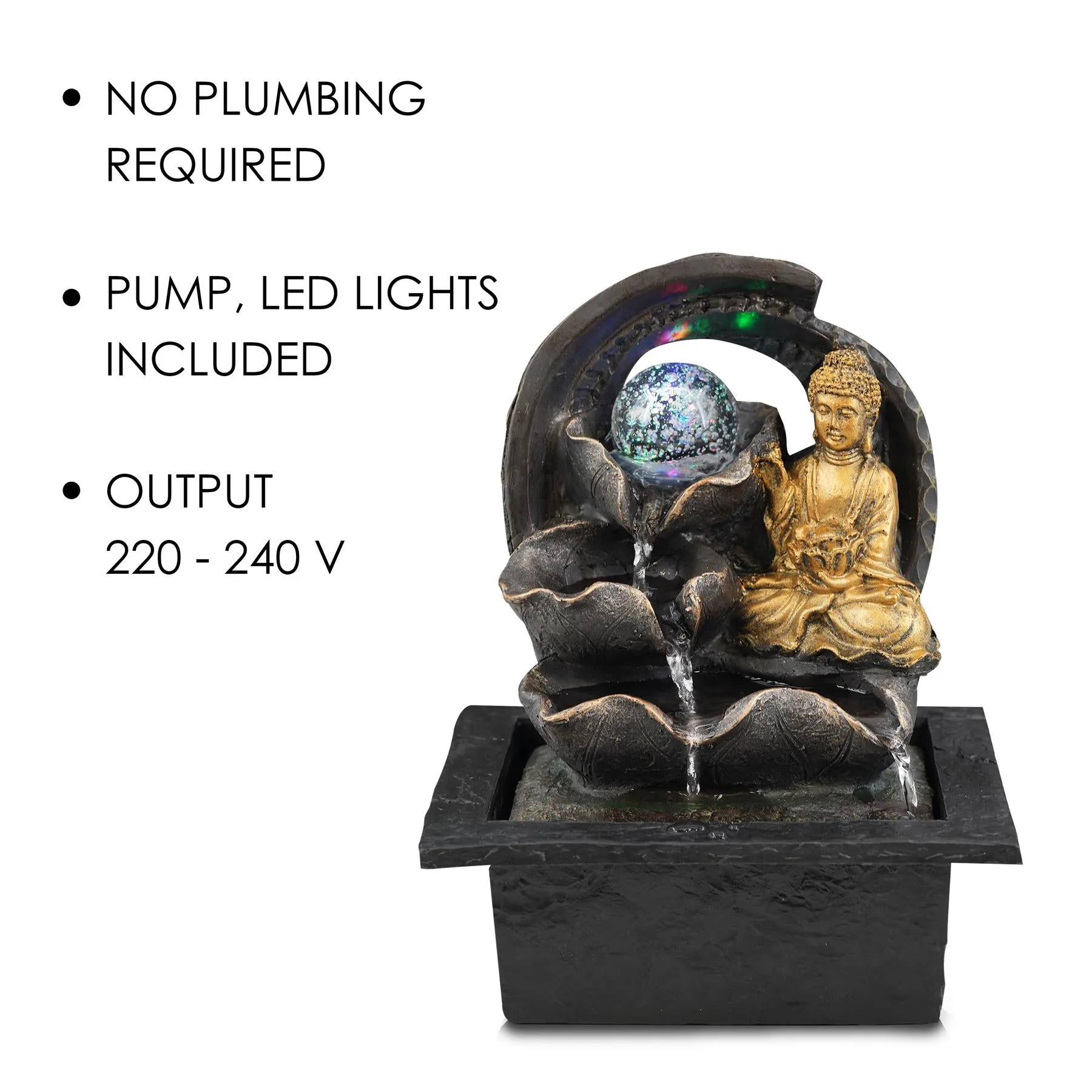 Buddha Crystal Ball Water Feature Indoor With LED