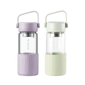 Buydeem 350ml Borosilicate Glass Bottle with Tea Strainer (Set of 2)