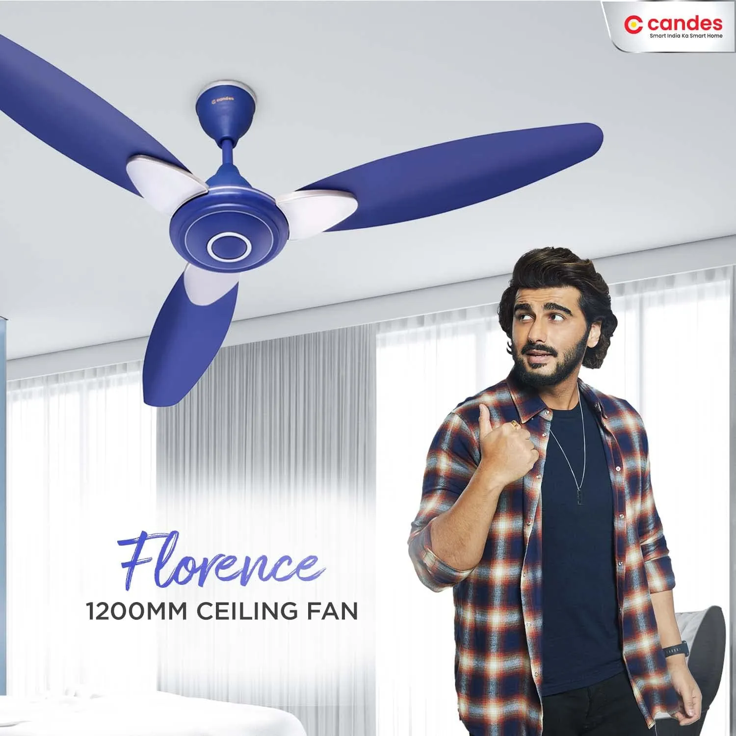 Candes Florence Ceiling Fans For Home 1200Mm / 48 Inch | Bee 3 stars Rated, High Air Delivery, Noiseless & Energy Efficient | 1 1 Years Warranty | Silver Blue, Pack Of 2