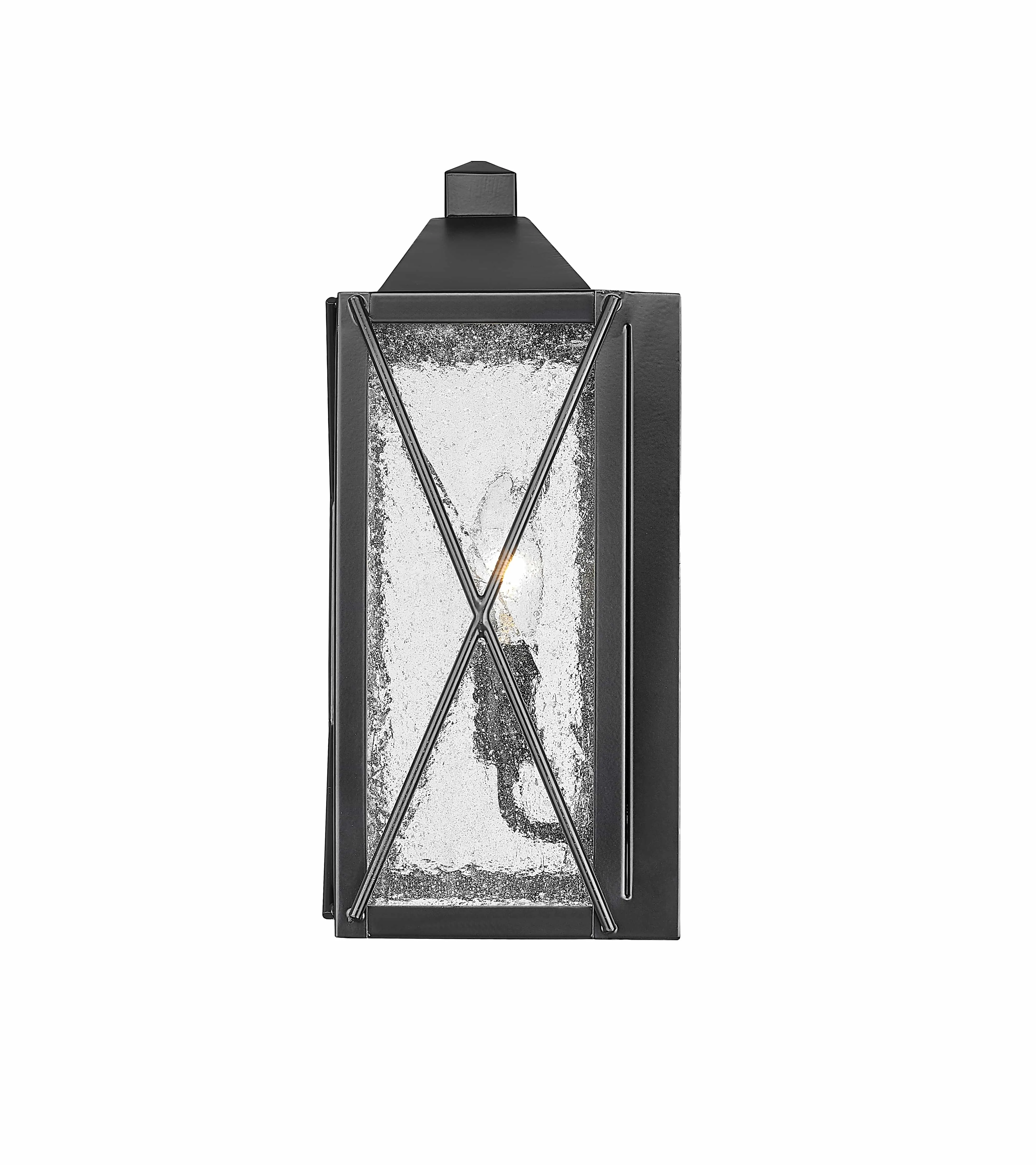 Caswell Outdoor Wall Sconce - Powder Coated Black - Clear Seeded Glass - 5.5in. Extension - E26 Candelabra Base