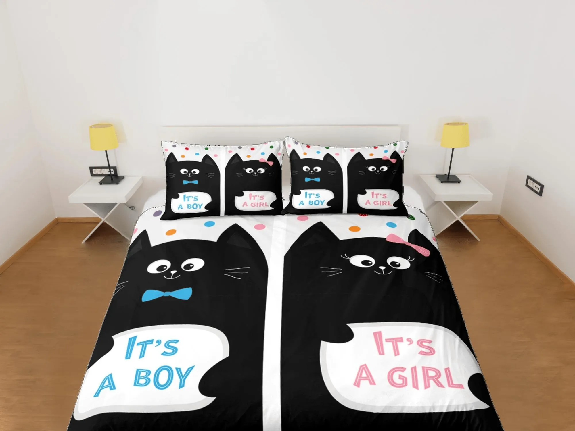 Cat bedding, gender announcement, baby reveal, toddler bedding, kids duvet cover set, gift for cat lovers, baby bedding, baby shower gift