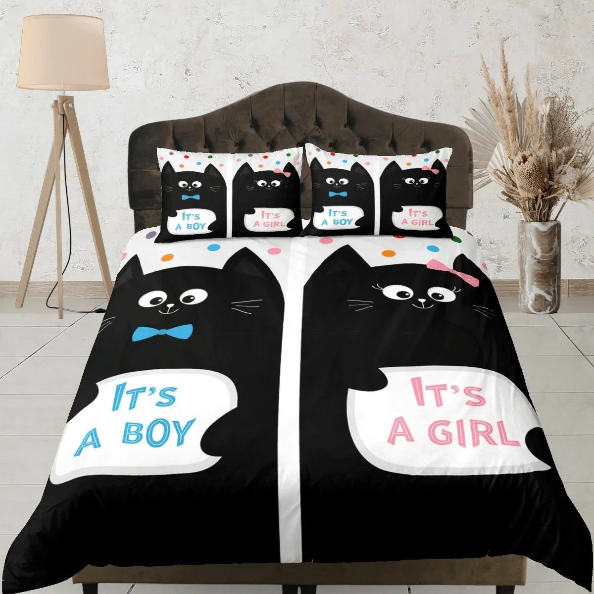 Cat bedding, gender announcement, baby reveal, toddler bedding, kids duvet cover set, gift for cat lovers, baby bedding, baby shower gift