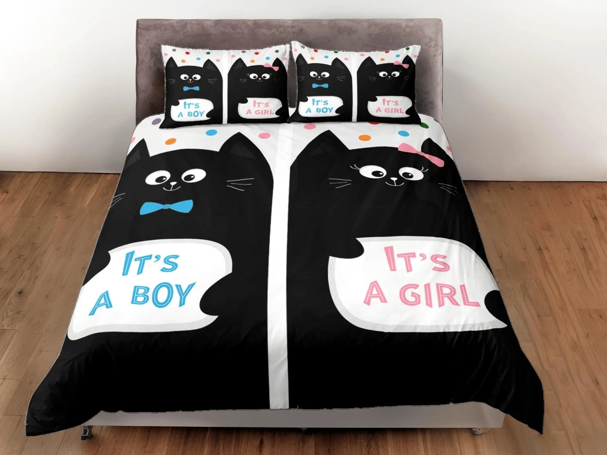 Cat bedding, gender announcement, baby reveal, toddler bedding, kids duvet cover set, gift for cat lovers, baby bedding, baby shower gift