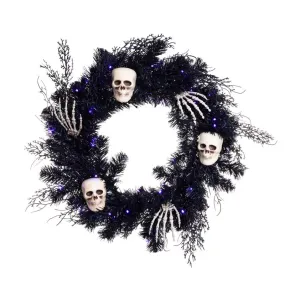 Celebrations Orange/Purple 50 ct 24 in. LED Prelit Black Skull Wreath