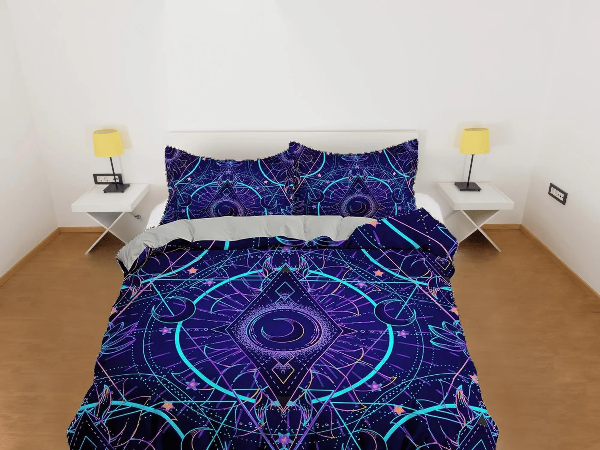 Celestial bedding purple, crescent moon, witchy decor dorm bedding, aesthetic duvet, boho bedding set full king queen, astrology gift gothic