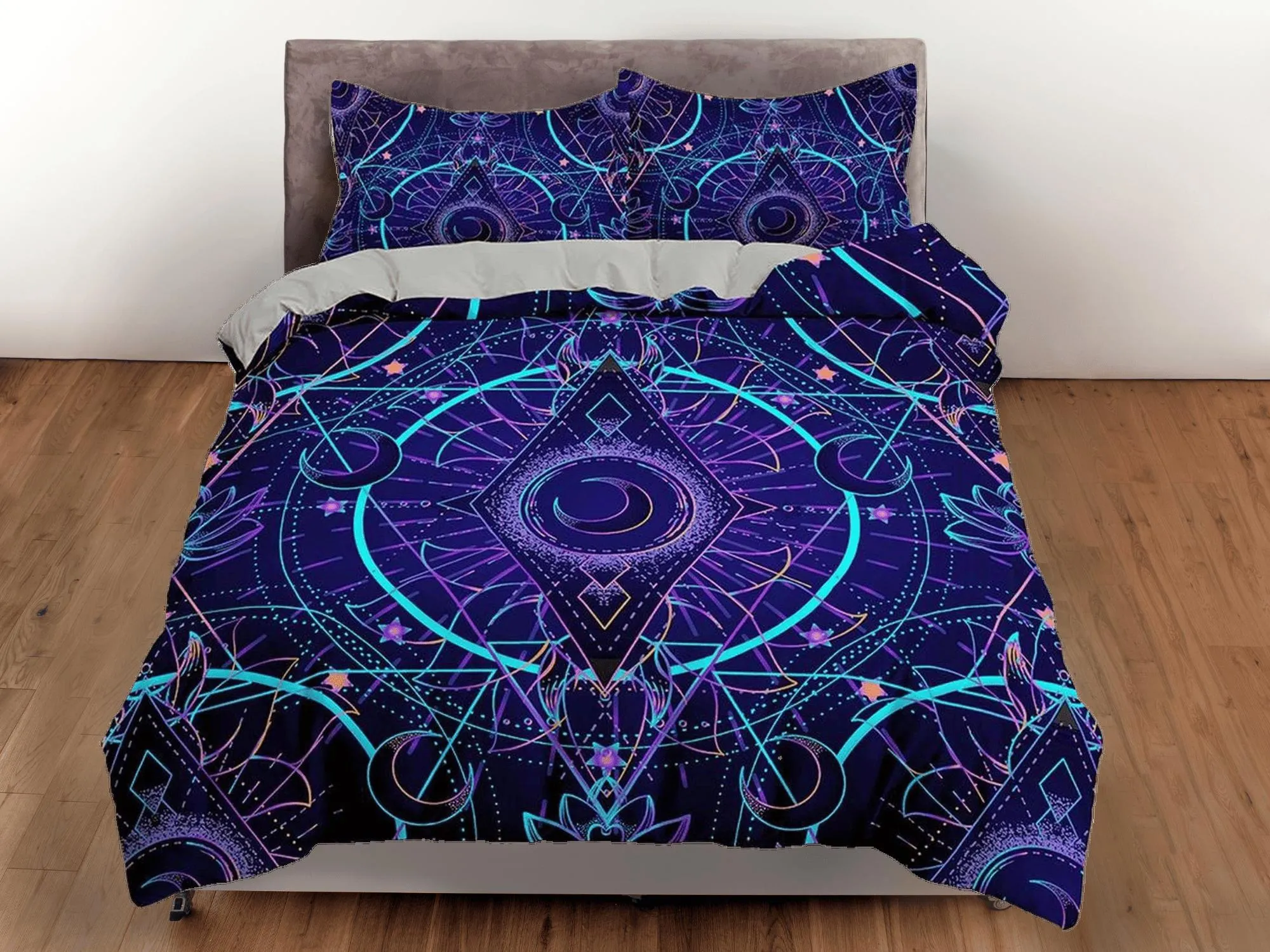 Celestial bedding purple, crescent moon, witchy decor dorm bedding, aesthetic duvet, boho bedding set full king queen, astrology gift gothic