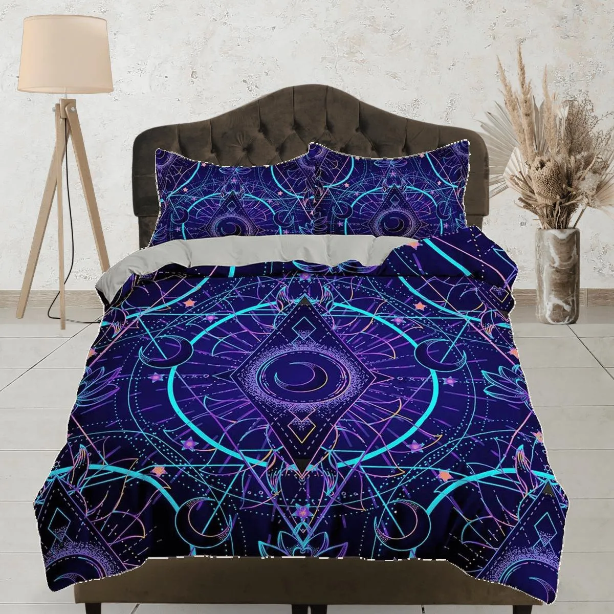 Celestial bedding purple, crescent moon, witchy decor dorm bedding, aesthetic duvet, boho bedding set full king queen, astrology gift gothic