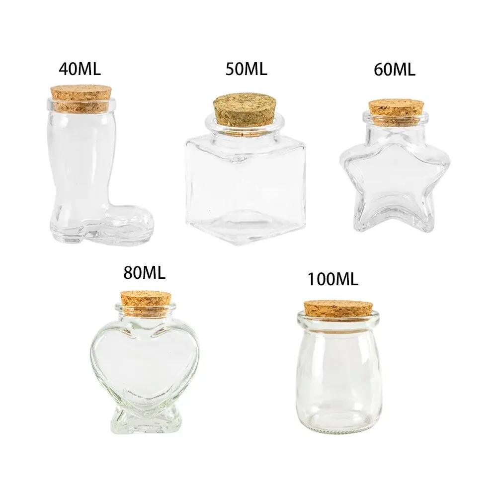 Clear Small Glass Bottle Container with Cork for Decorations- Party Favors- Crafts - Lot of Six Pieces