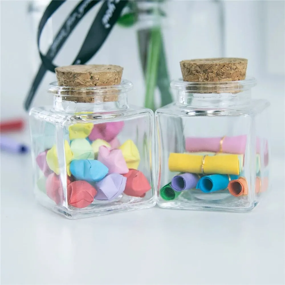 Clear Small Glass Bottle Container with Cork for Decorations- Party Favors- Crafts - Lot of Six Pieces