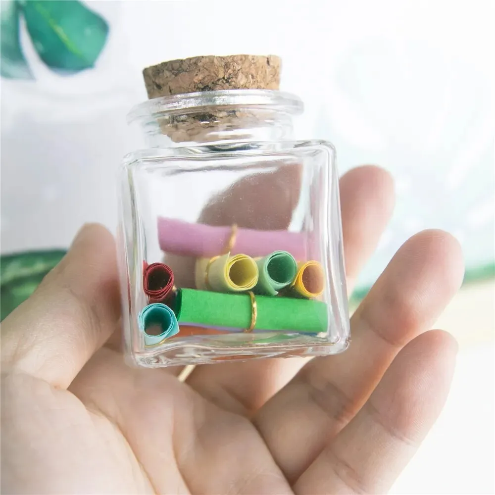 Clear Small Glass Bottle Container with Cork for Decorations- Party Favors- Crafts - Lot of Six Pieces