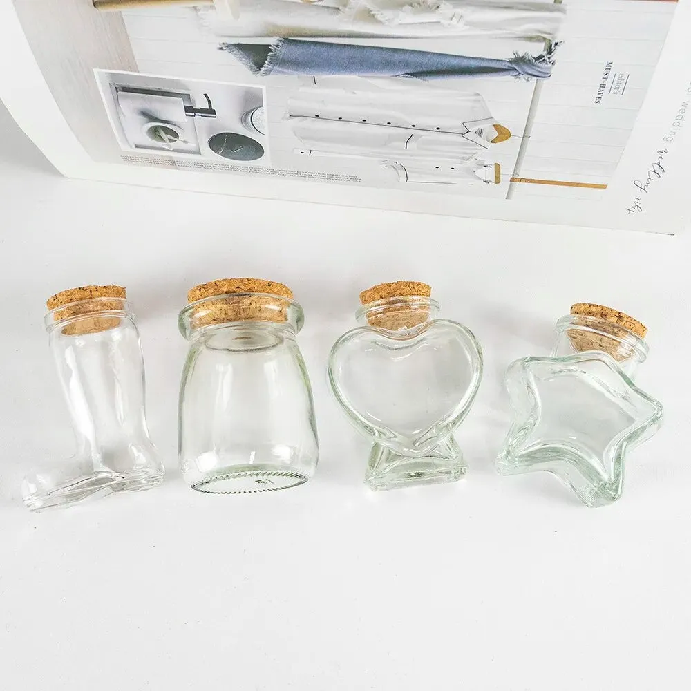 Clear Small Glass Bottle Container with Cork for Decorations- Party Favors- Crafts - Lot of Six Pieces