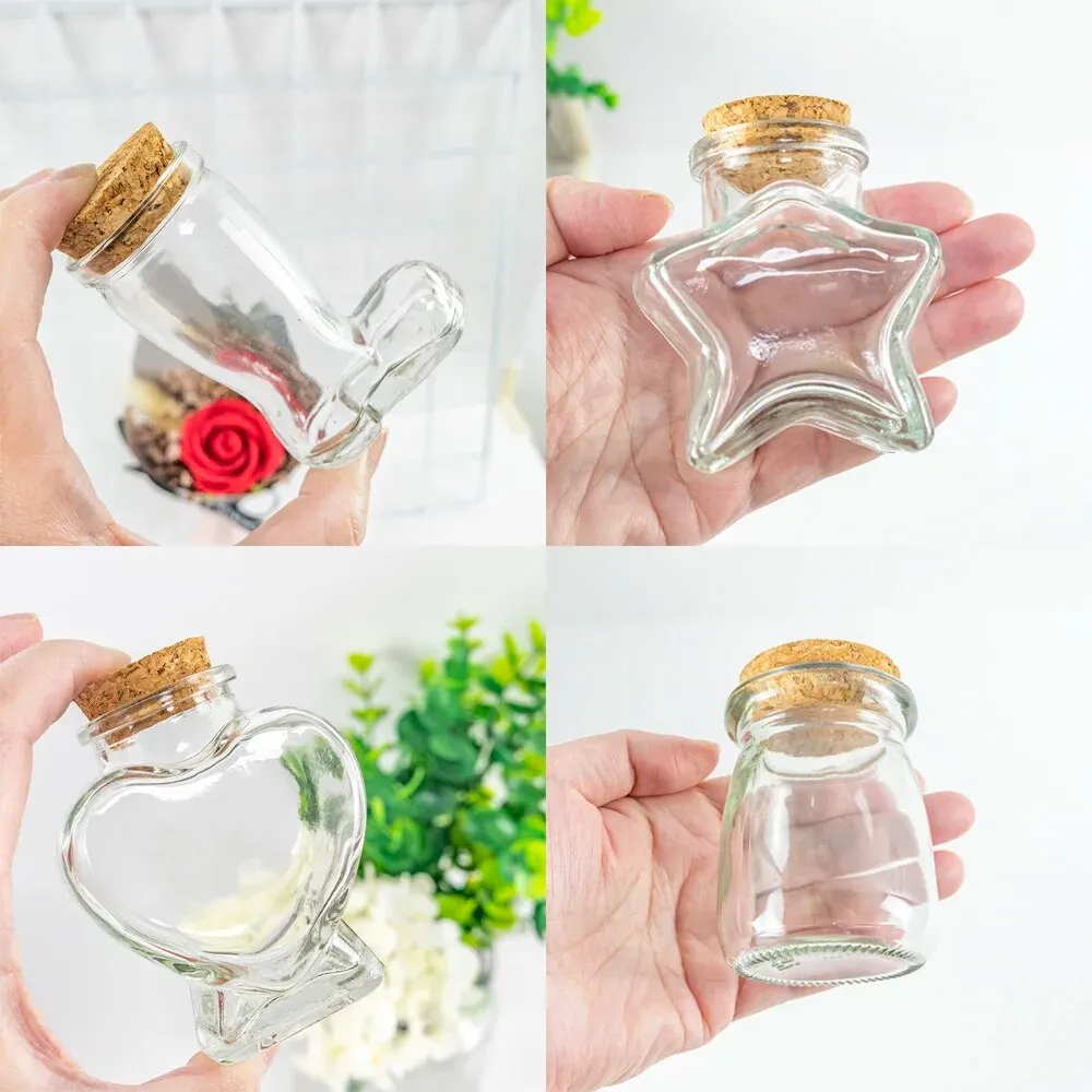 Clear Small Glass Bottle Container with Cork for Decorations- Party Favors- Crafts - Lot of Six Pieces