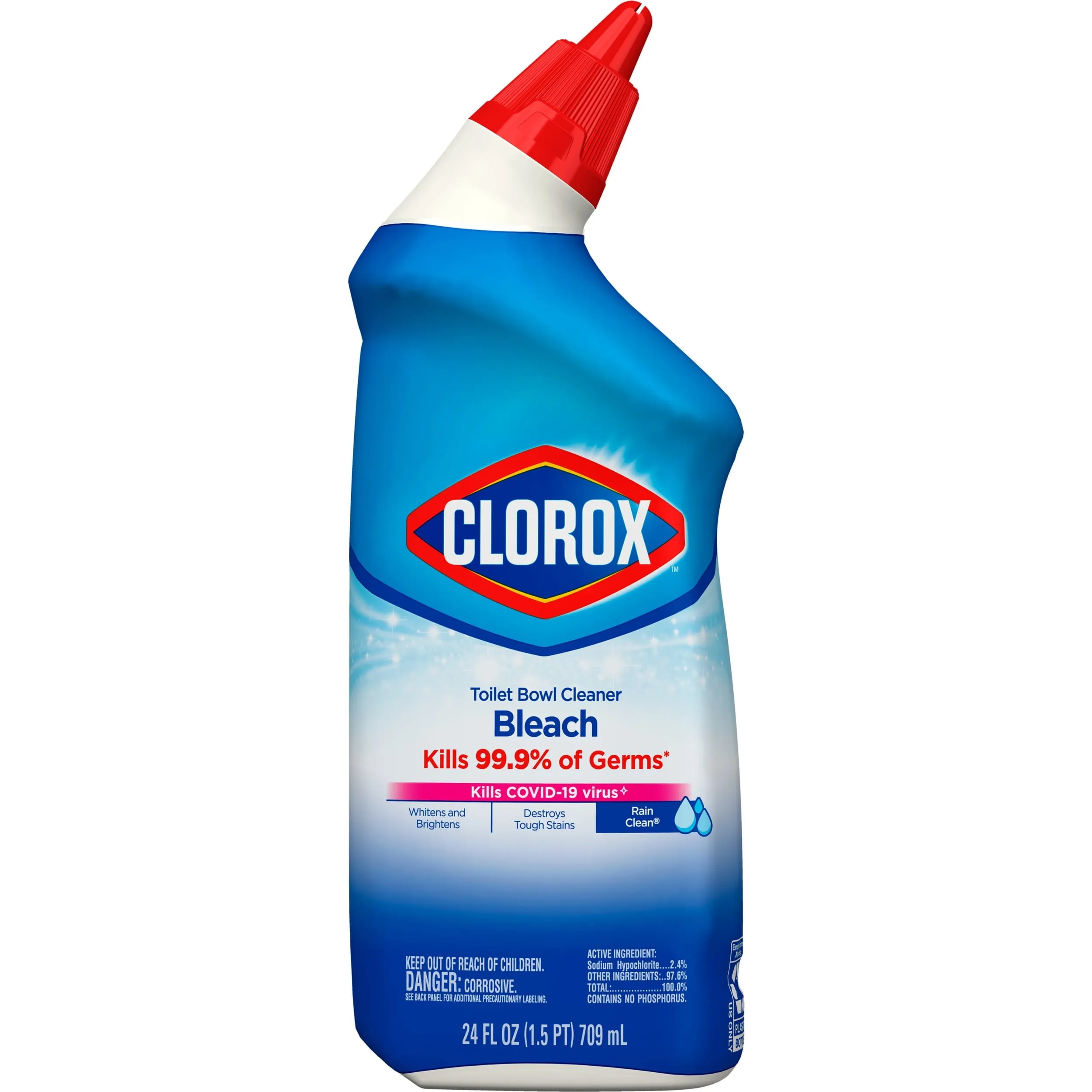 Clorox Toilet Bowl Cleaner w/Bleach, Rain Clean, 24 fl oz