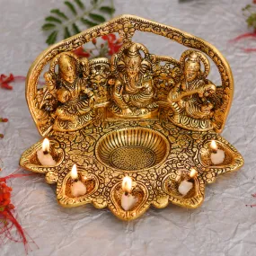 Collectible India Laxmi Ganesh Saraswati Idol Diya Oil Lamp Deepak - Metal Lakshmi Ganesha Showpiece Statue - Traditional Diya for Diwali Puja - Diwali Home Decoration Items Gifts (1) (1)