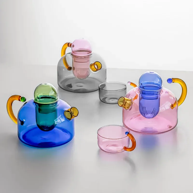 Color Bloom Glass Teapot & Cup Set