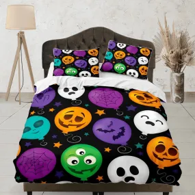 Colorful balloons pumpkin face halloween bedding & pillowcase, gothic duvet cover, dorm bedding, goth decor toddler bedding, halloween gift