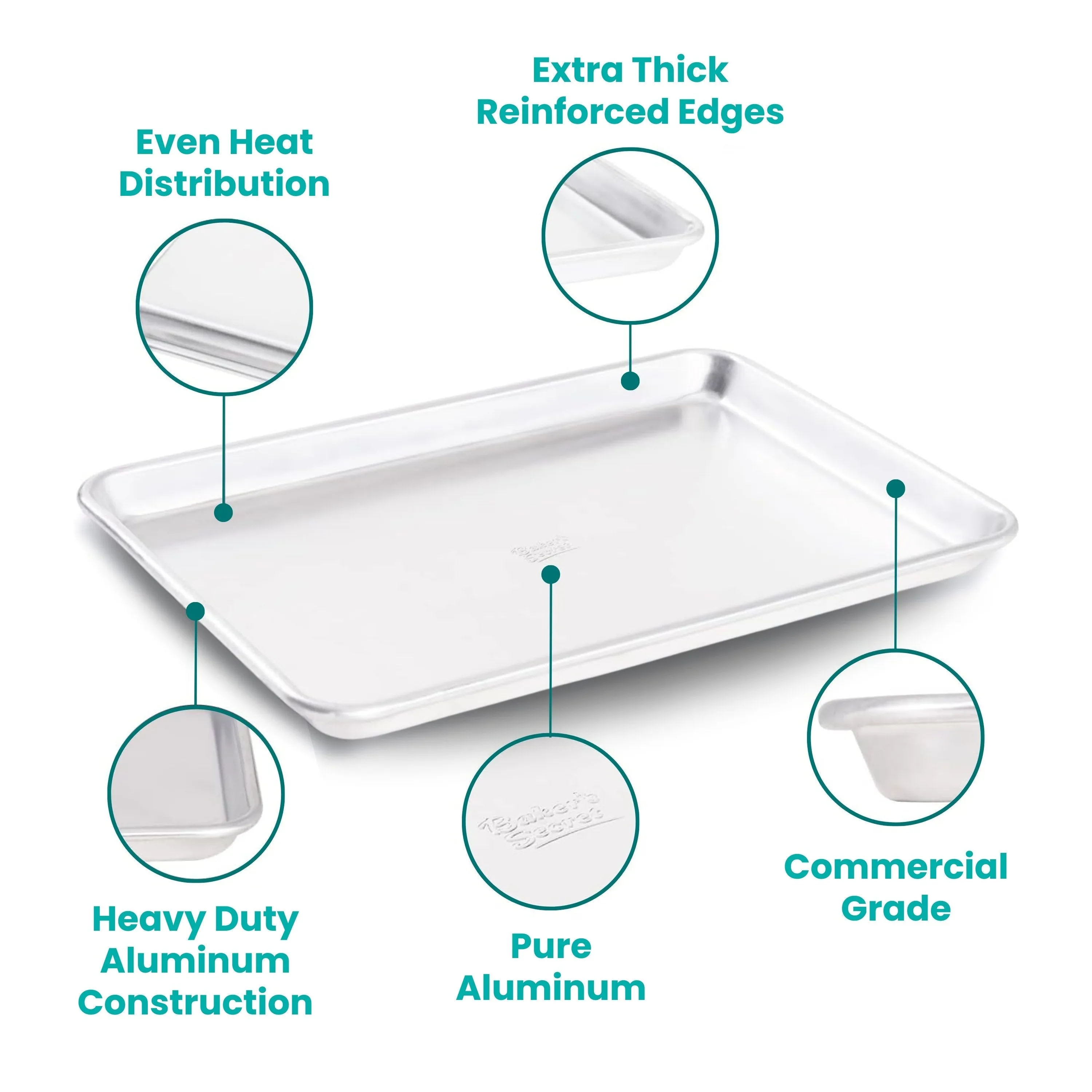 Commercial Grade Pure Aluminum Cookie Sheet - 16.5" x 11.7"