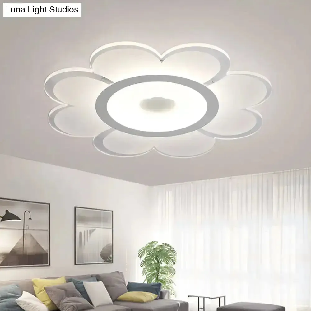 Contemporary Flower Shaped Acrylic Ceiling Light - White LED Flush Mount for Living Room, 8"/19.5"/31" W