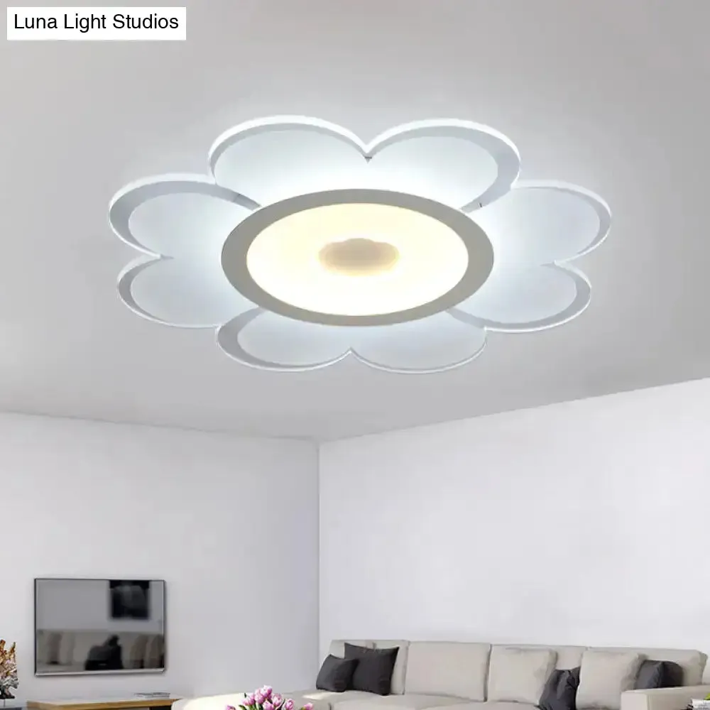 Contemporary Flower Shaped Acrylic Ceiling Light - White LED Flush Mount for Living Room, 8"/19.5"/31" W