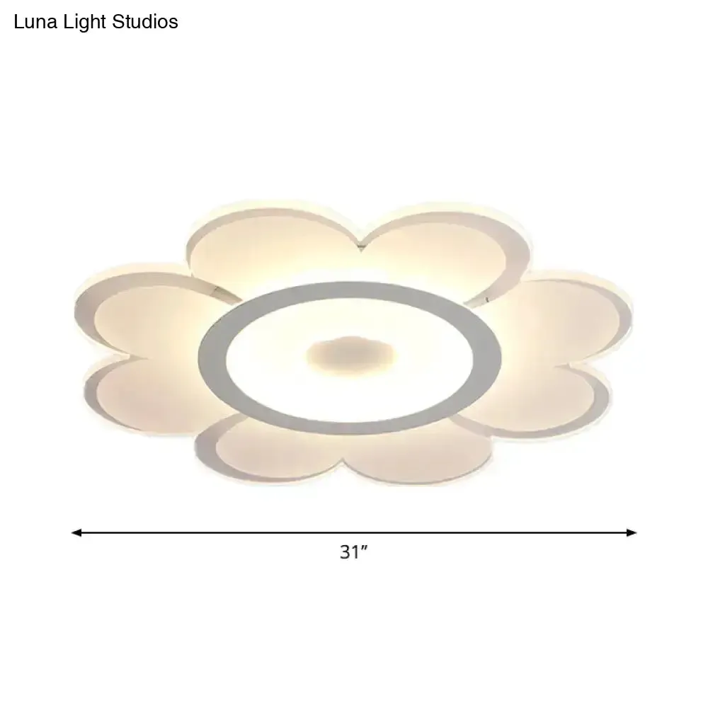 Contemporary Flower Shaped Acrylic Ceiling Light - White LED Flush Mount for Living Room, 8"/19.5"/31" W