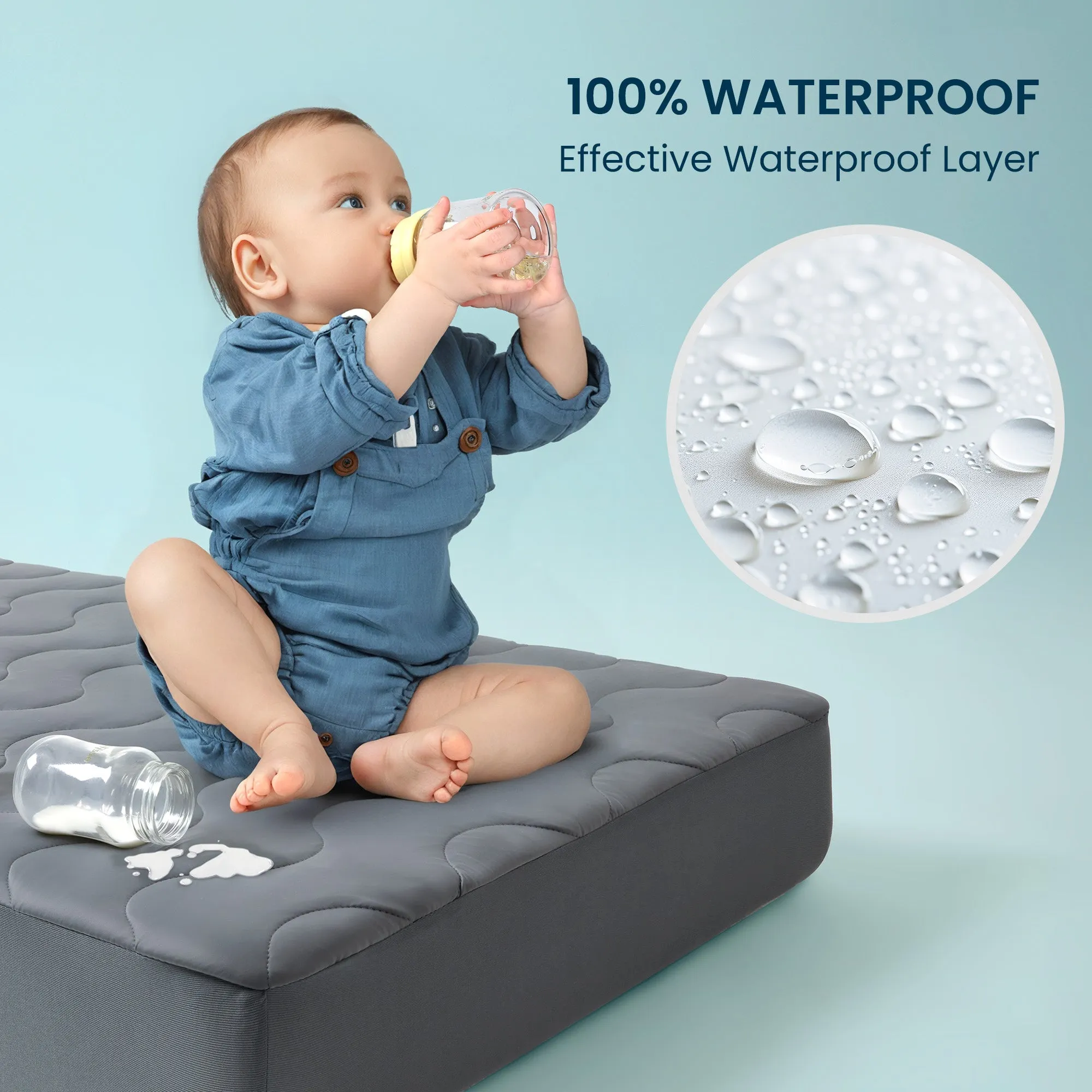 Cooling Crib Mattress Protector Waterproof, Quilted Soft Toddler Mattress Pad