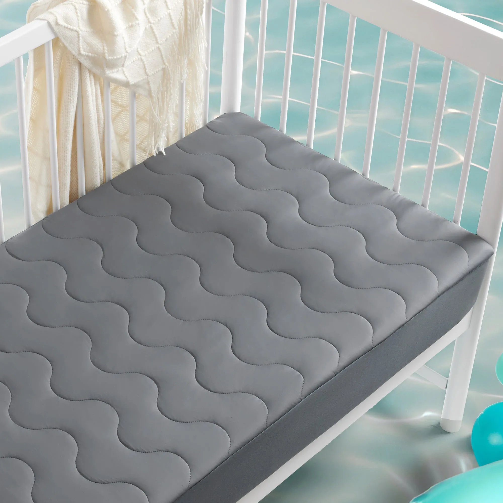 Cooling Crib Mattress Protector Waterproof, Quilted Soft Toddler Mattress Pad