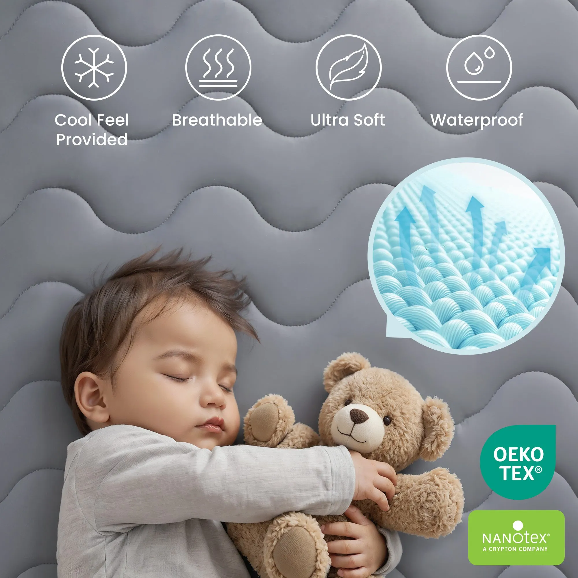 Cooling Crib Mattress Protector Waterproof, Quilted Soft Toddler Mattress Pad