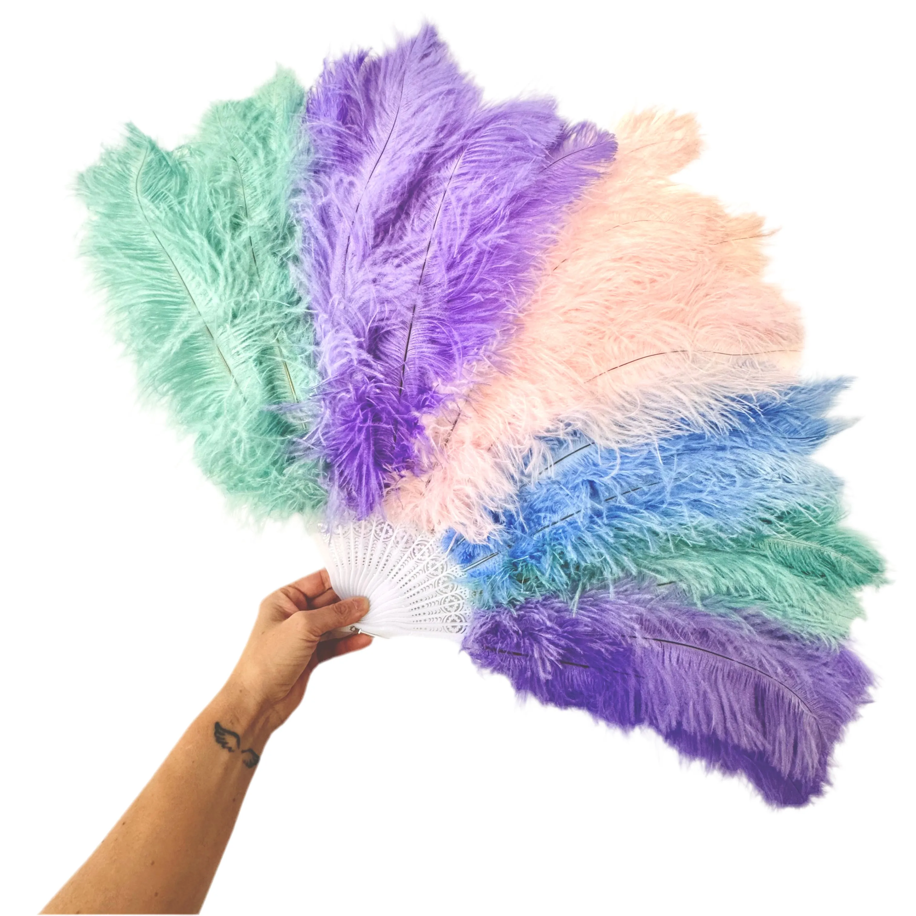 Costume Dance Ostrich Feather Fan - Vintage