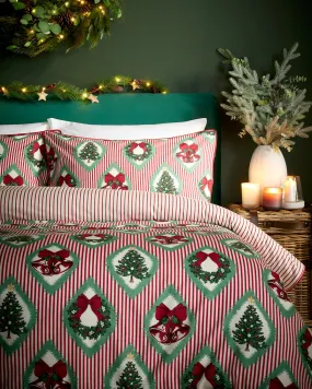 Cotton Christmas Vintage Tree & Wreath Print Bedding Set