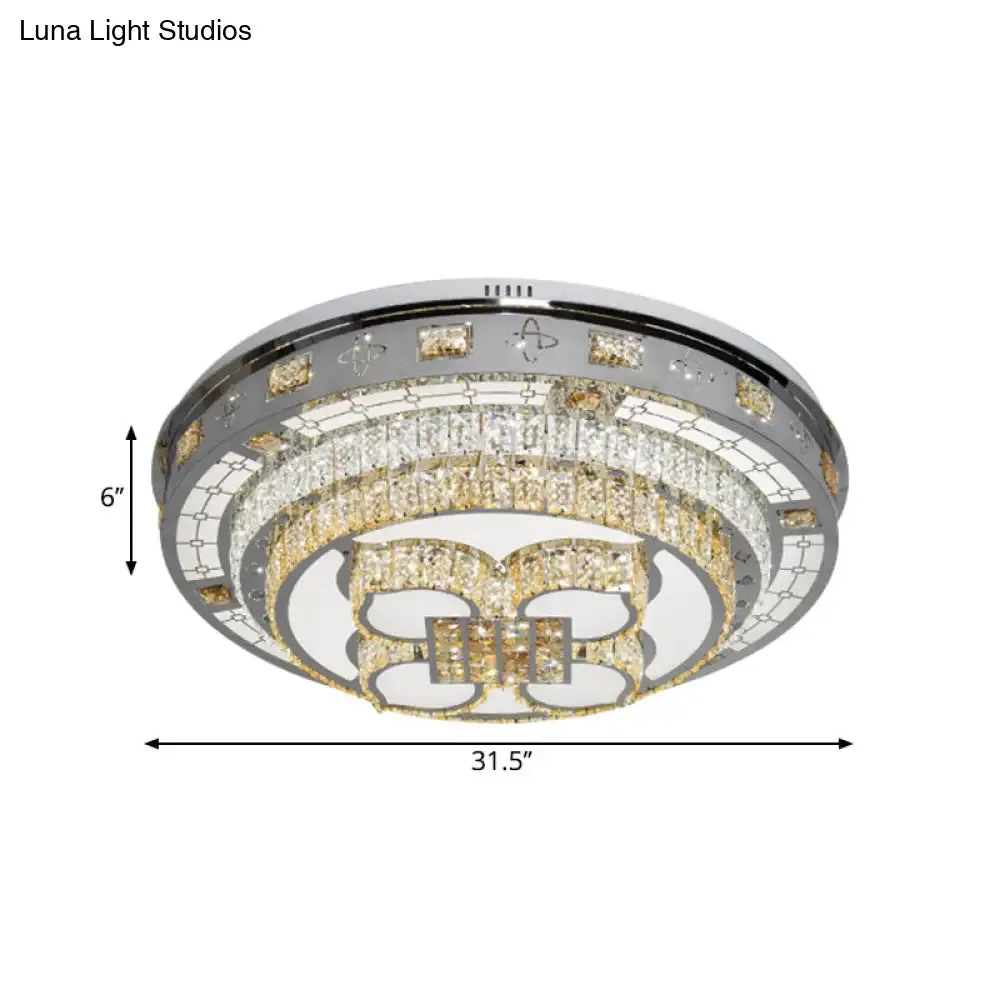 Crystal Lotus Flushmount LED Ceiling Lamp in Chrome, Warm & White Light