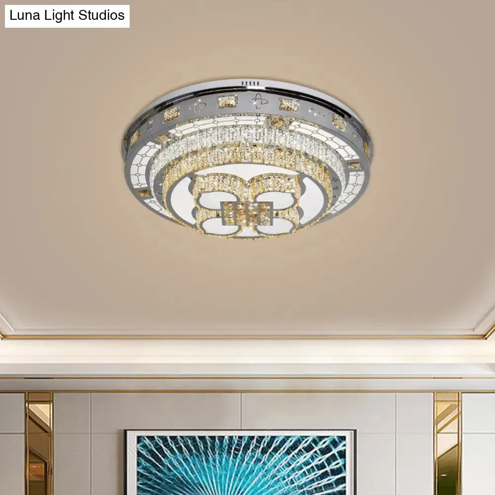 Crystal Lotus Flushmount LED Ceiling Lamp in Chrome, Warm & White Light