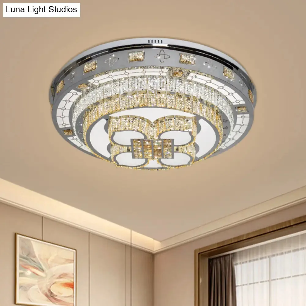 Crystal Lotus Flushmount LED Ceiling Lamp in Chrome, Warm & White Light