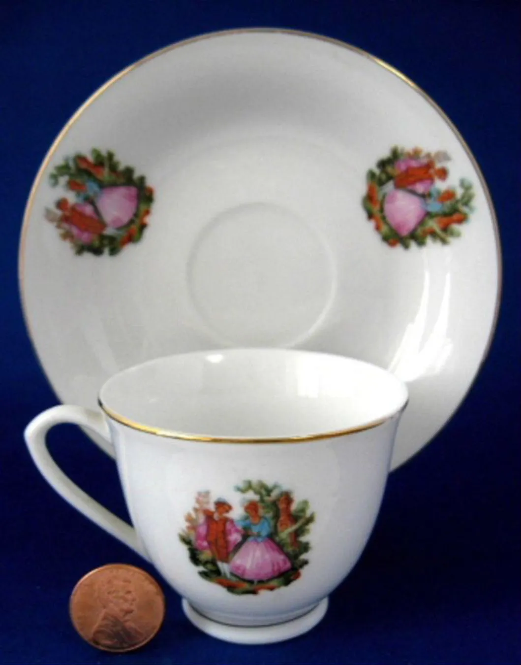 Cup And Saucer 18th Century Dancing Couple Demi 1950s After Dinner Espresso