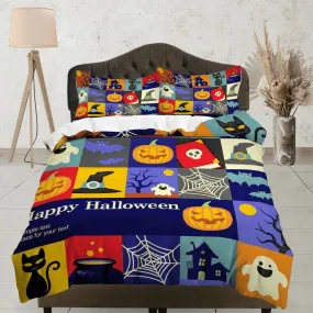 Cute patchwork halloween bedding & pillowcase, gothic duvet cover, dorm bedding, goth decor toddler bedding, halloween gift